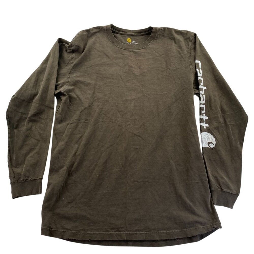 Carhartt Mens T-Shirt Large Long Sleeve Crew Neck Pullover Workwear Green Casual